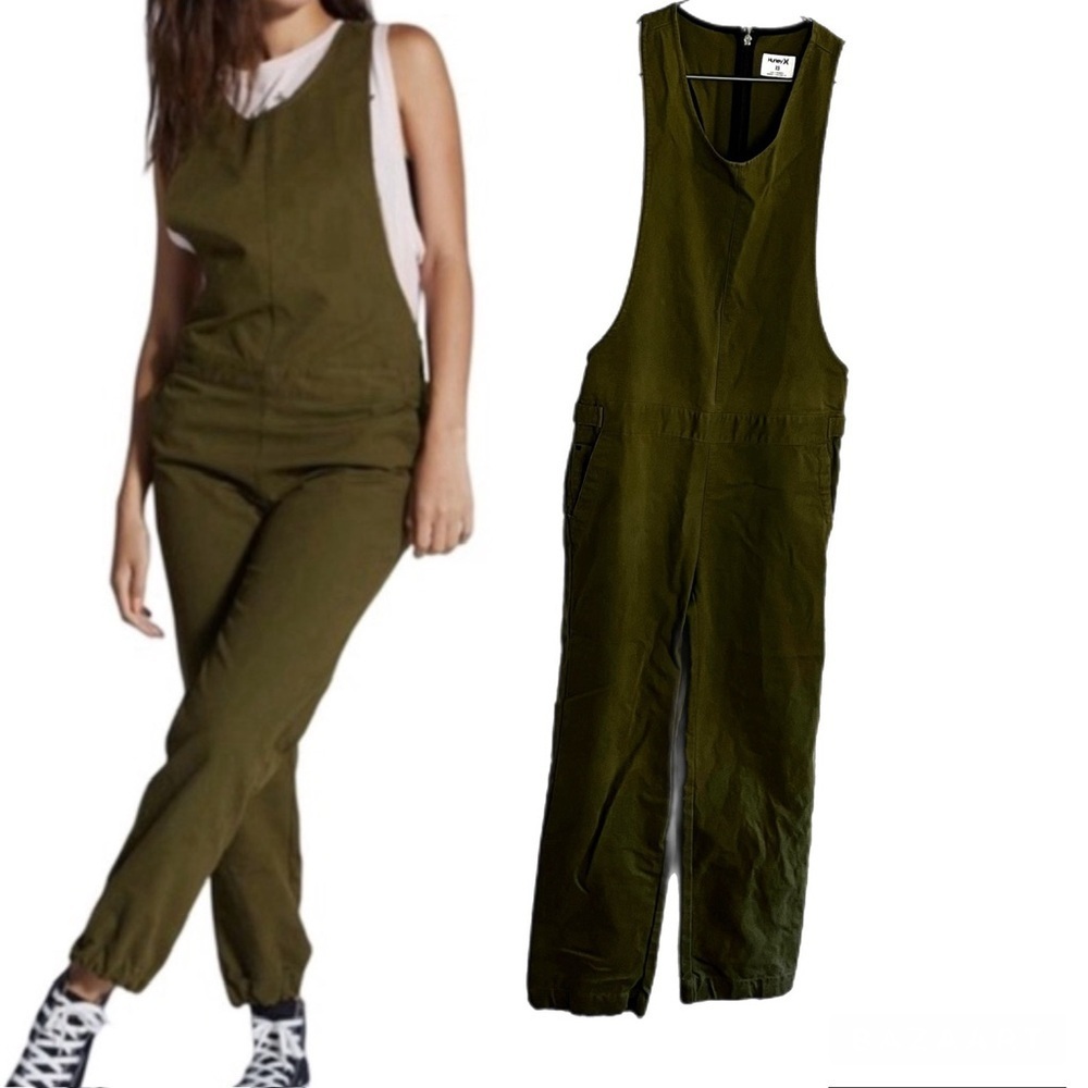 Hurley Olive Green Modernist Sleeveless Painters Overall Utility Jumpsuit